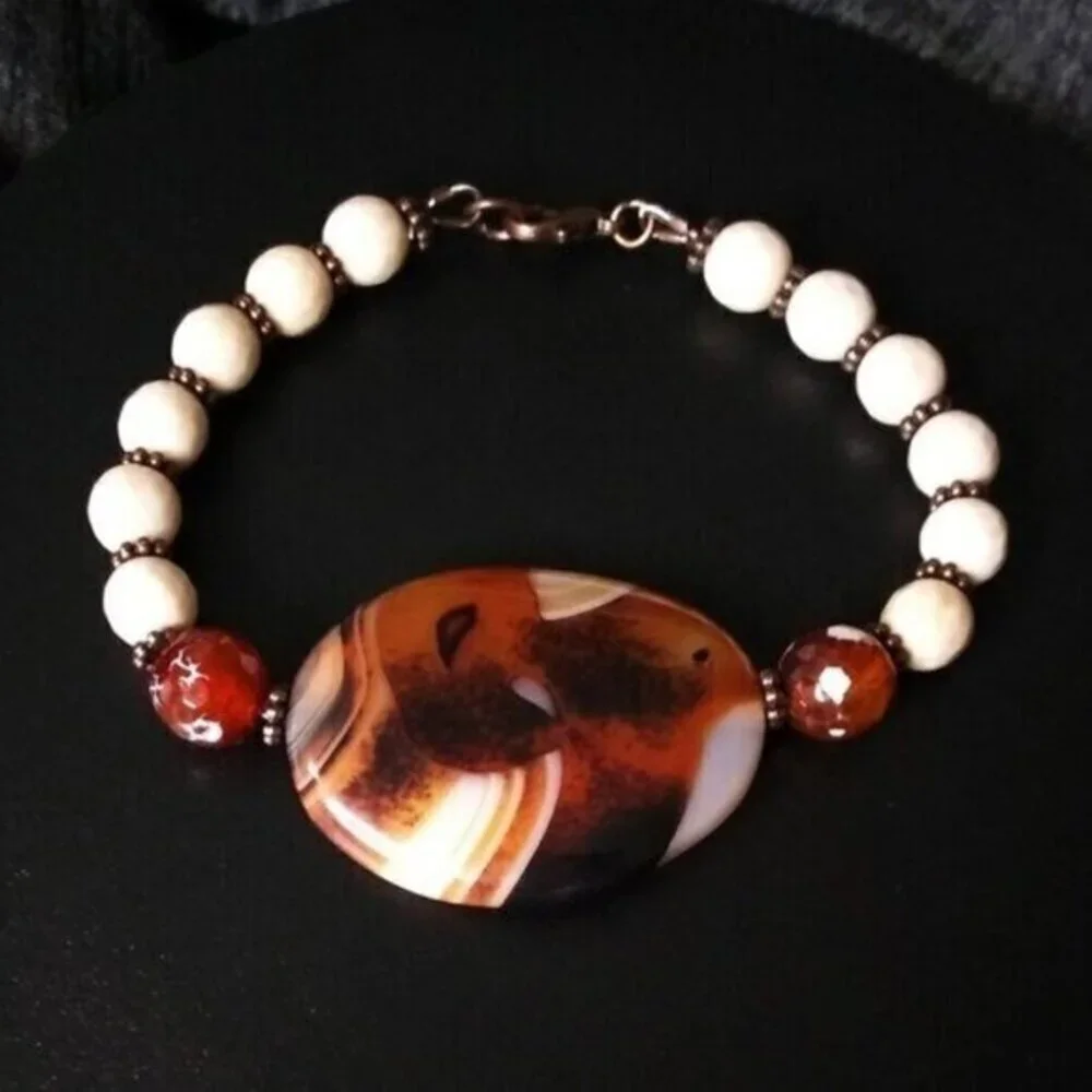 Bold & Chunky! Step into 2026 with Power! Beaded Agate + Fossil Beads Bracelet